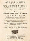 Avvertimenti nelle composizioni de' medicamenti per uso della speciaria, con un diligente esame di molti semplici di Giorgio Melichio augustano, già speciale allo Struzzo di Venezia,